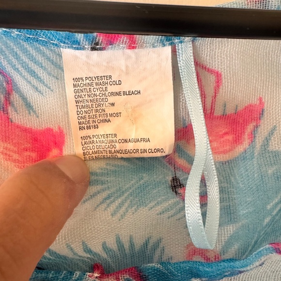 Flamingo Print Swim‎ Suit Cover Up w/ Pom Poms One Size RN 86183 - Picture 2 of 10